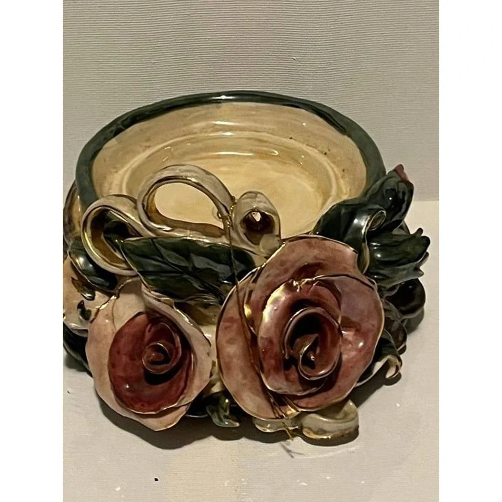 Blue Sky Christmas‎ Collection Floral Heather Round Candle Holder Roses